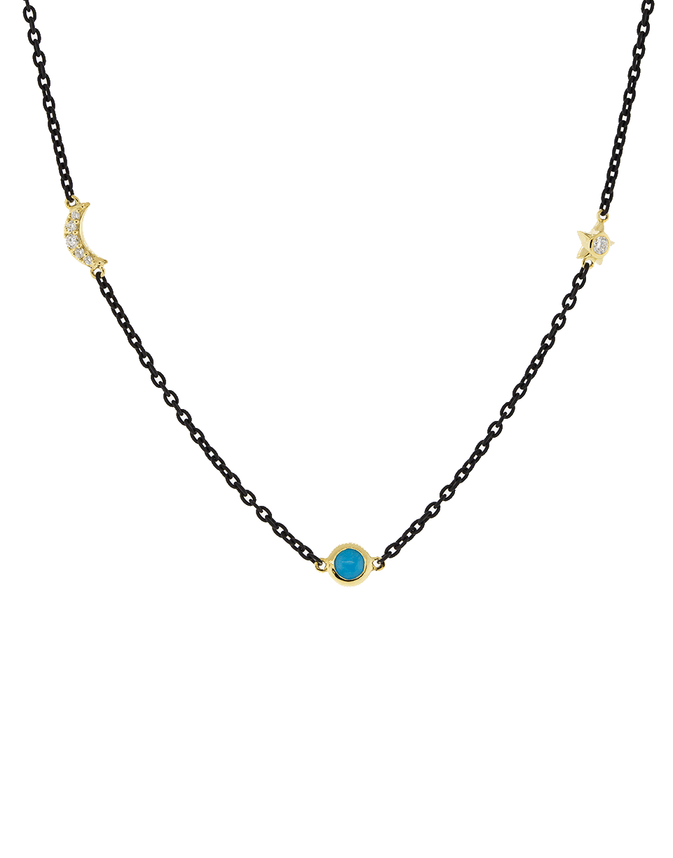 MONICA RICH KOSANN-Turquoise Sun Moon Star Wrap Necklace-YELLOW GOLD