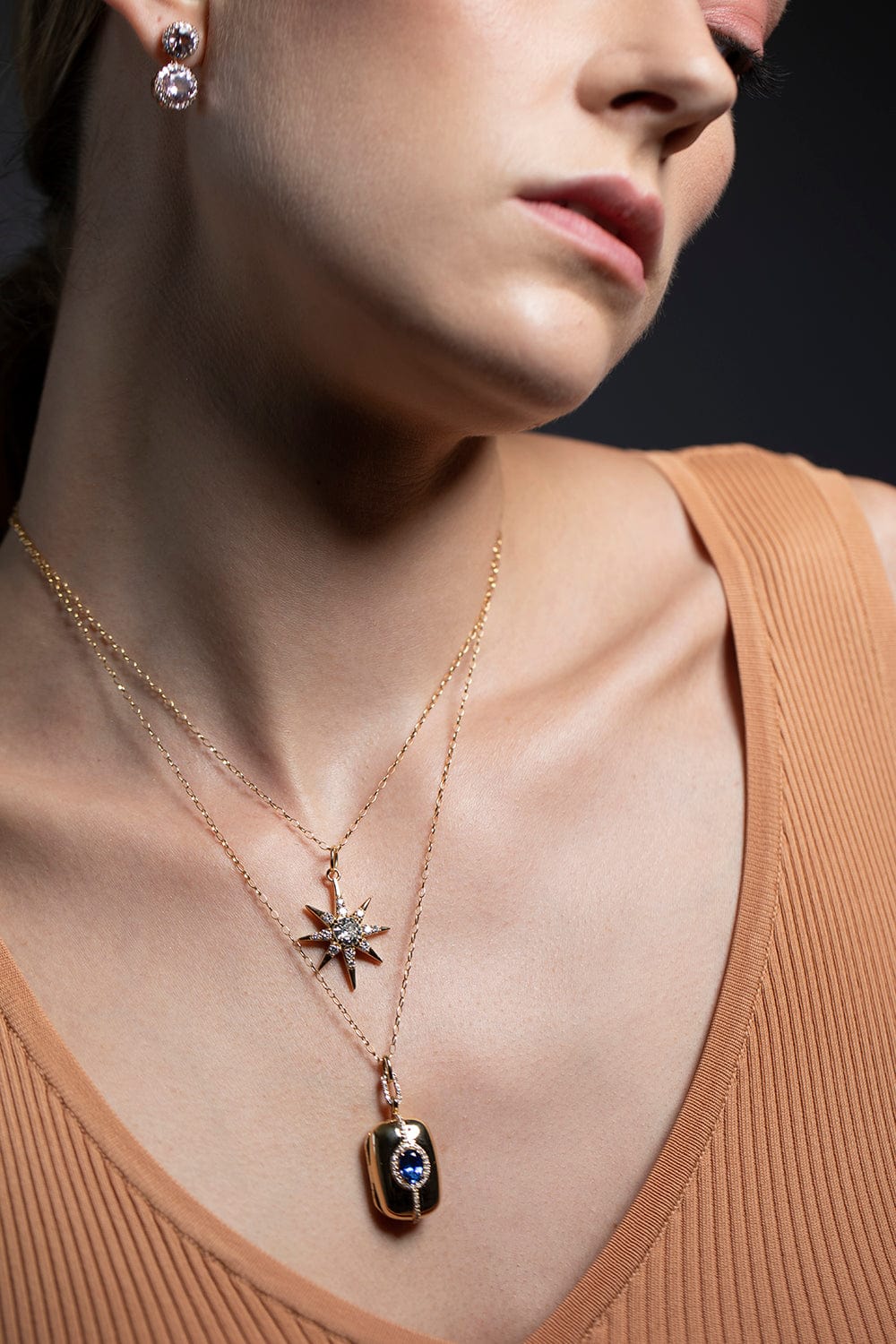 MONICA RICH KOSANN-Vintage Diamond Star Necklace-YELLOW GOLD