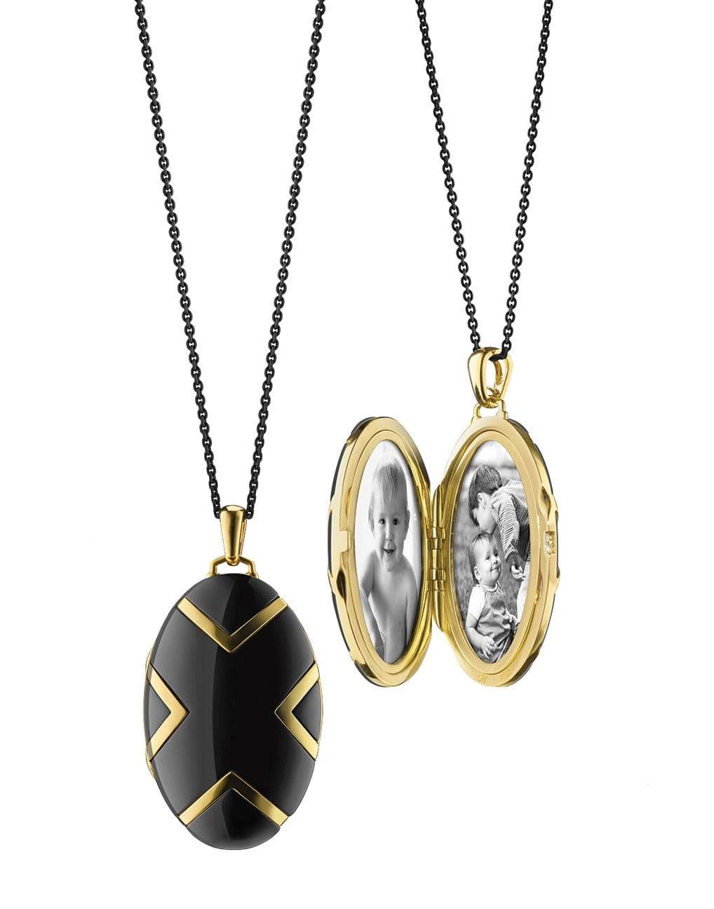 MONICA RICH KOSANN-X Black Ceramic Pendant Necklace-YELLOW GOLD