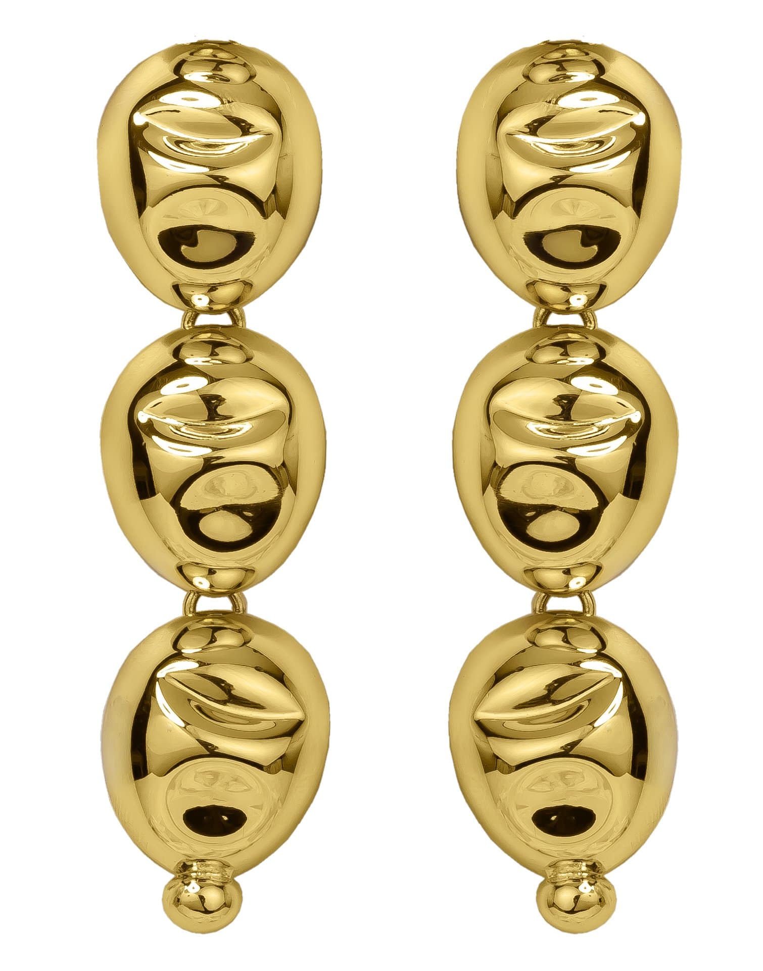 MONICA SORDO-Gold Puerto Three-Drop Earrings-YELLOW GOLD
