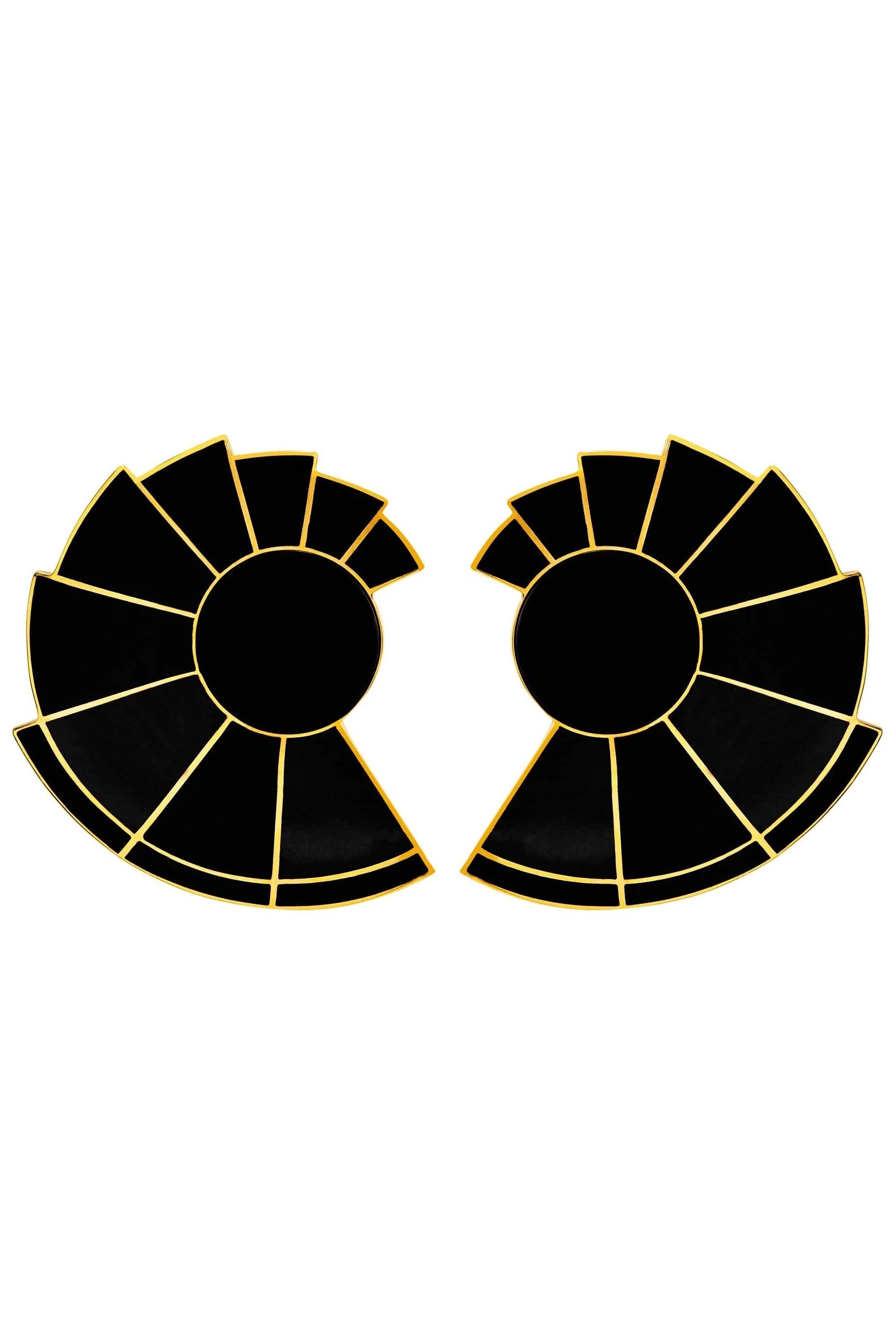 MONICA SORDO-Onyx Nautilus Ear-Fans-YELLOW GOLD