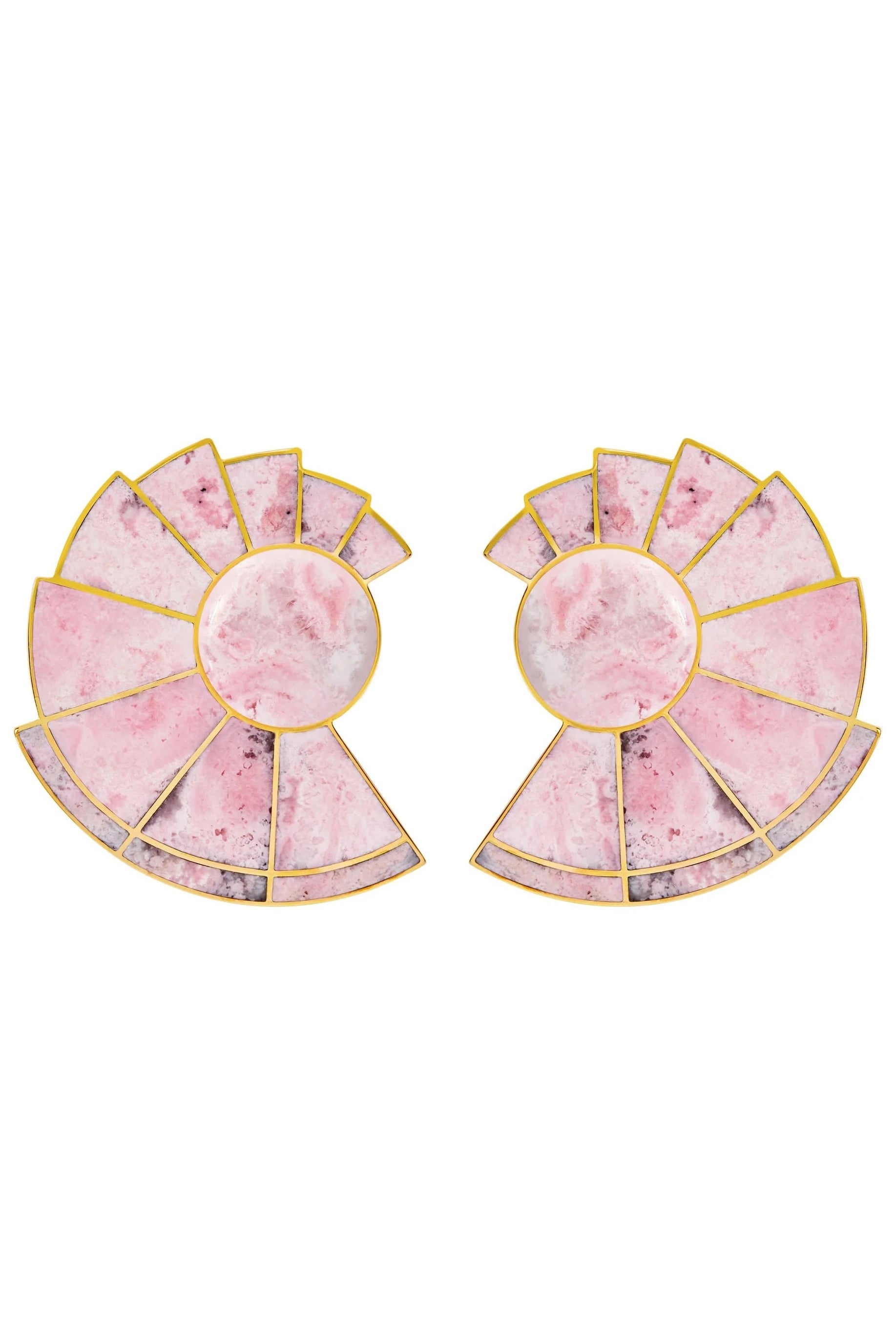 MONICA SORDO-Pink Rhodonite Nautilus Ear-Fans-YELLOW GOLD
