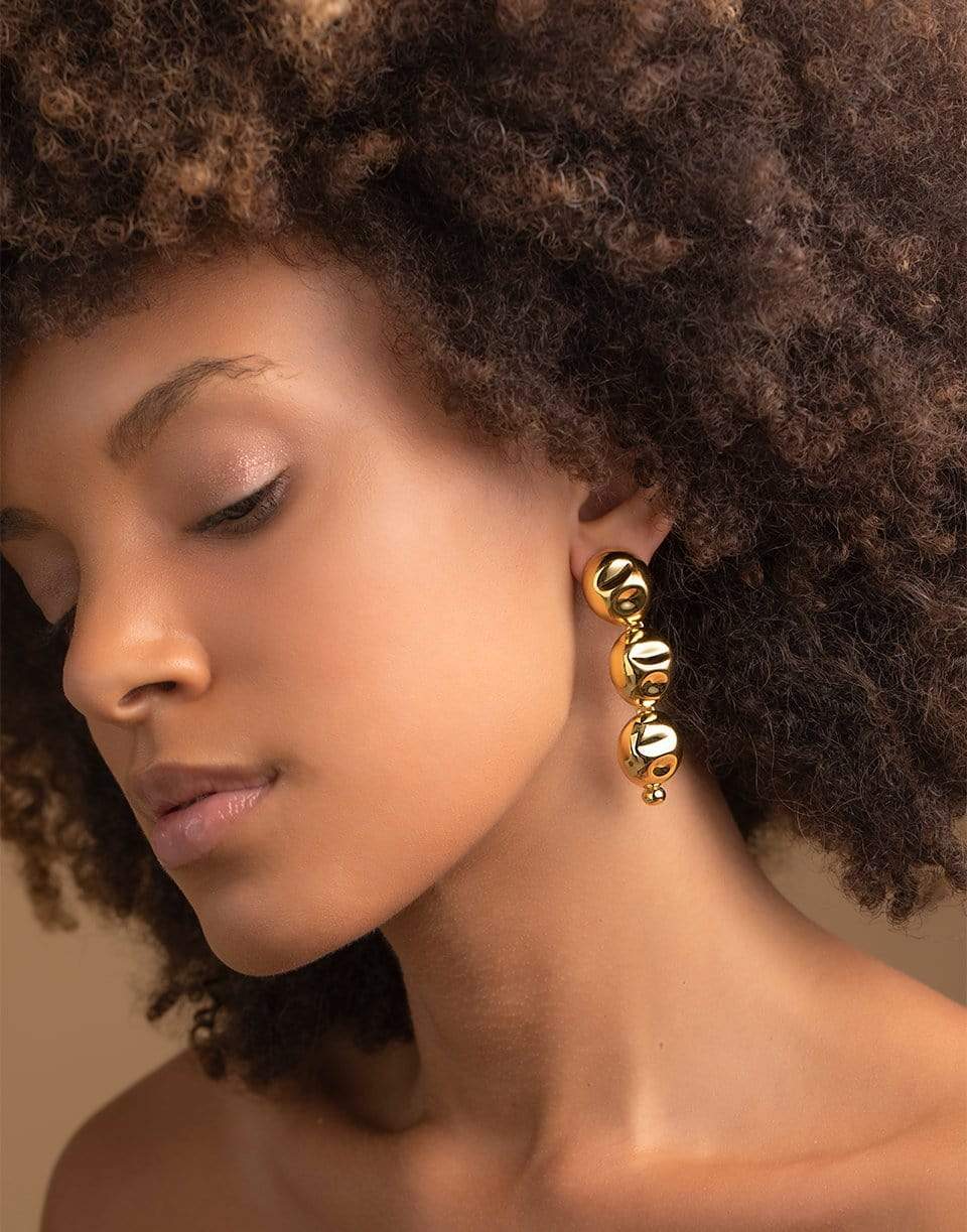 MONICA SORDO-Gold Puerto Three-Drop Earrings-YELLOW GOLD