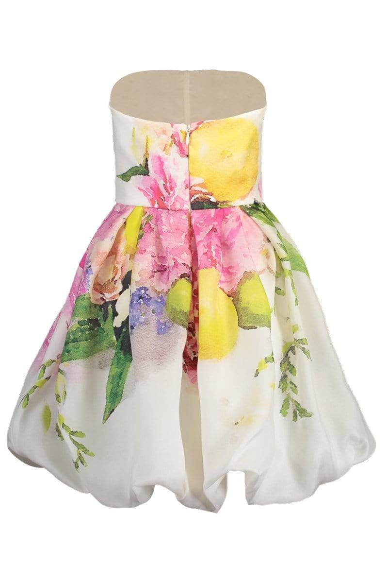 MONIQUE LHUILLIER-Strapless Bubble Skirted Dress-WHT/MULT