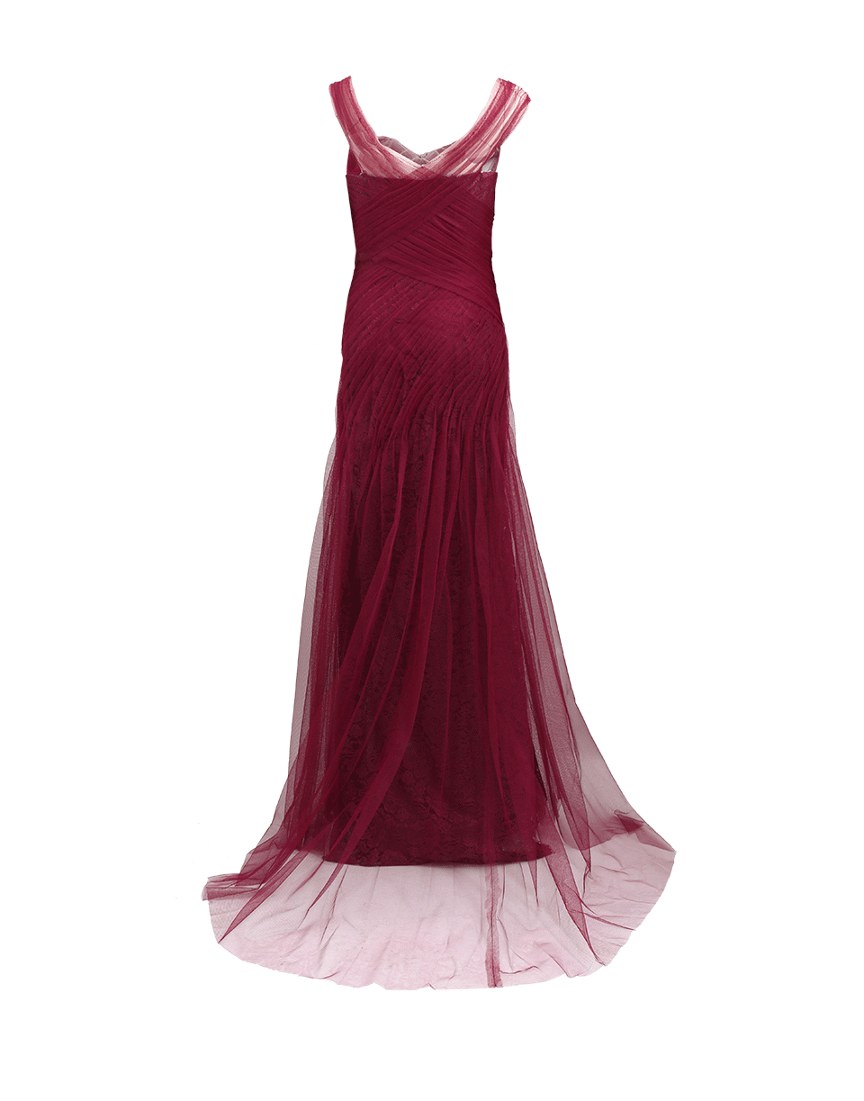 MONIQUE LHUILLIER-Off Shoulder Draped Gown-CHERRY