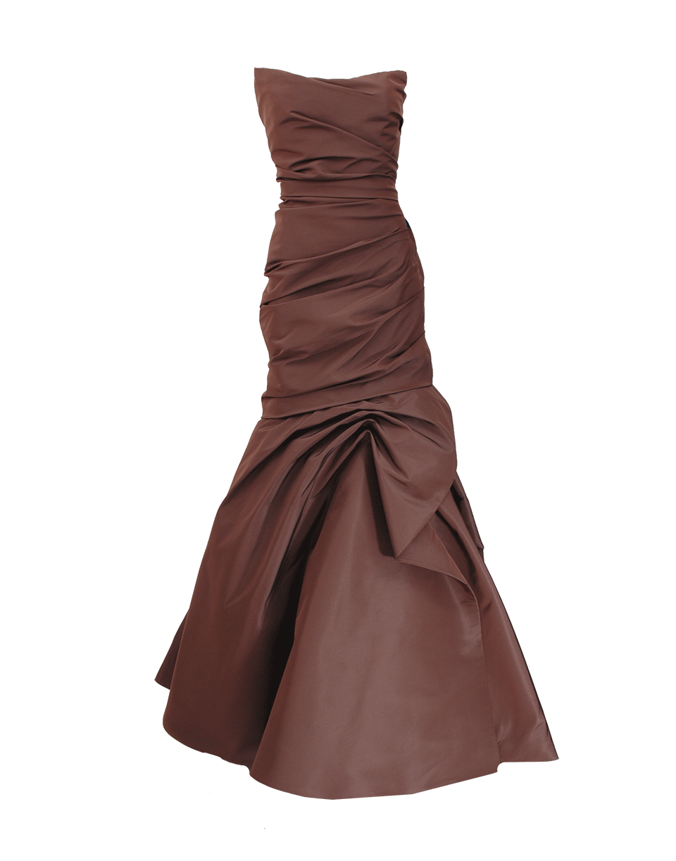 MONIQUE LHUILLIER-Drape Trumpet Gown-CHOCOLAT