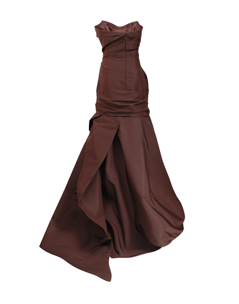 MONIQUE LHUILLIER-Drape Trumpet Gown-CHOCOLAT