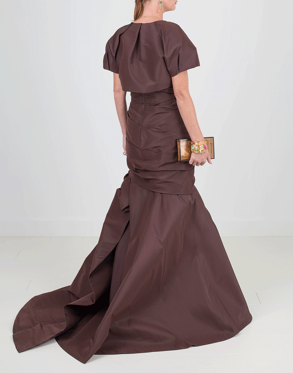 MONIQUE LHUILLIER-Drape Trumpet Gown-CHOCOLAT