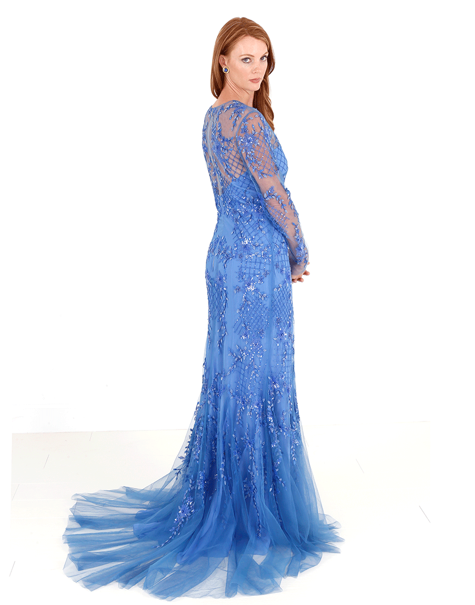 MONIQUE LHUILLIER-Embroidered Illusion Gown-PERIWNKL