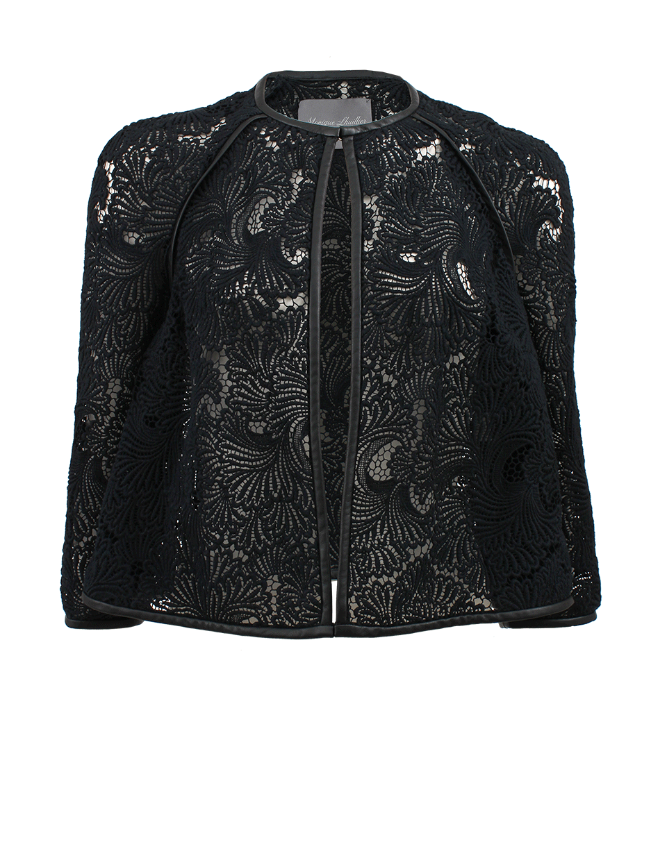 MONIQUE LHUILLIER-Guipure Lace Leather Trim Jacket-
