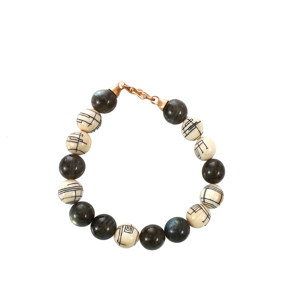 MONIQUE PEAN-Spectrolite And Scrimshaw Bead Bracelet-WHITE GOLD