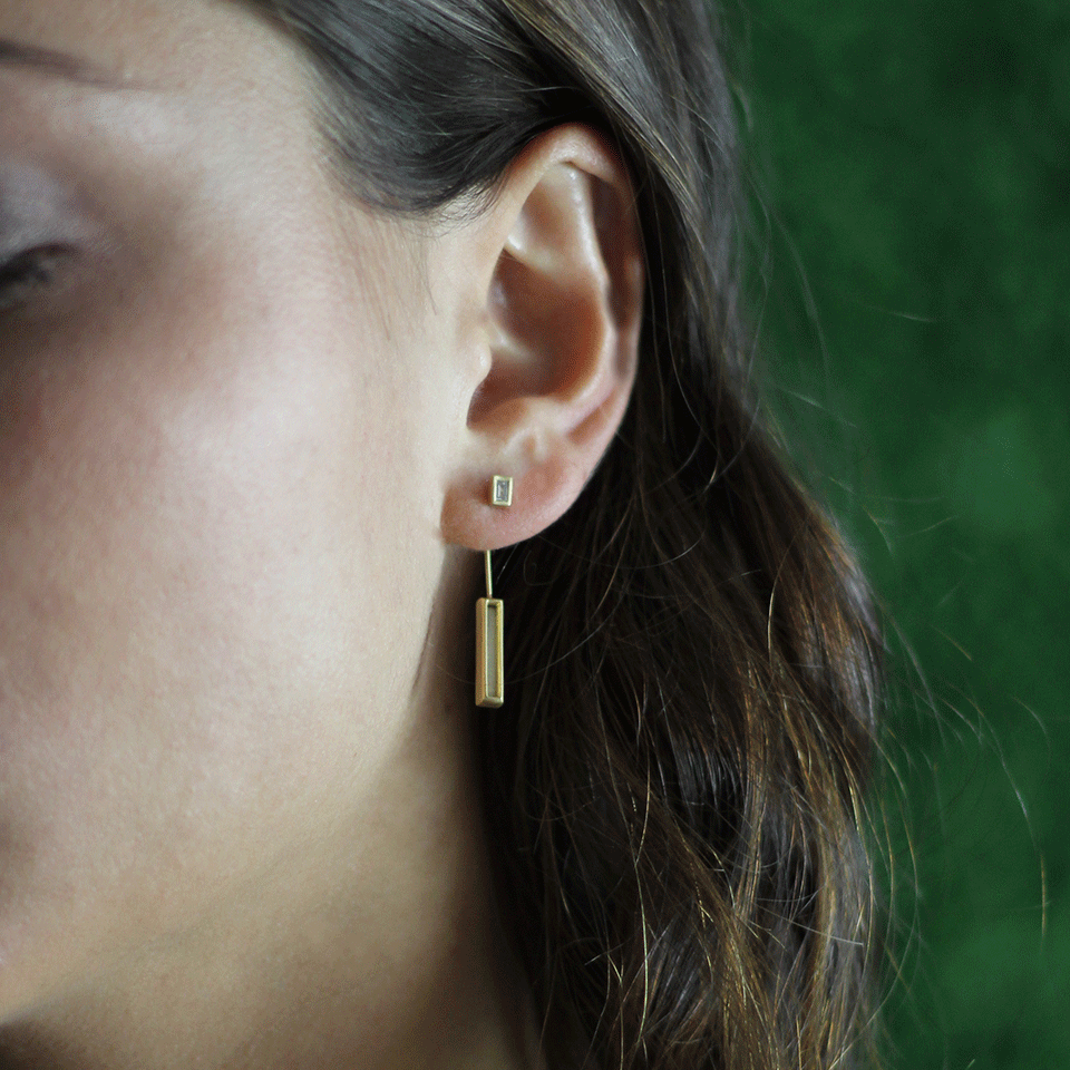 MONIQUE PEAN-Fossilized Woolly Mammoth Bar Earrings-YELLOW GOLD
