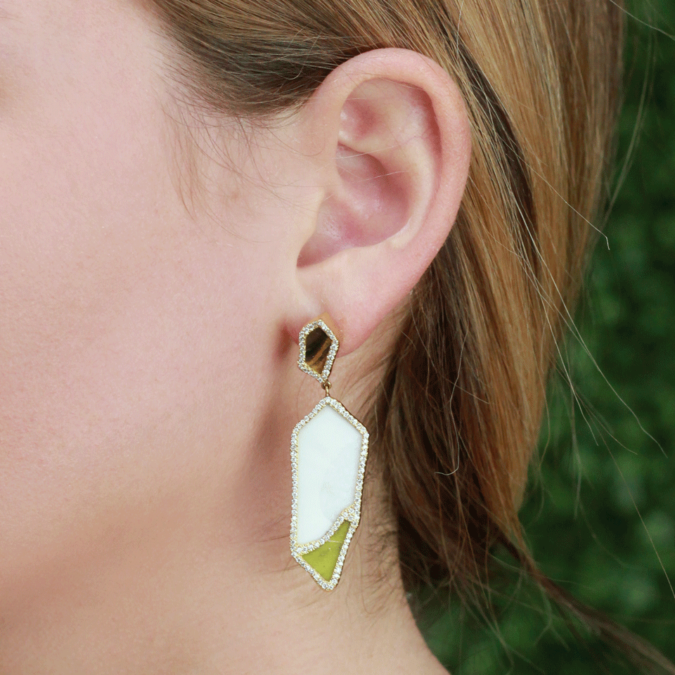MONIQUE PEAN-Walrus Ivory And Serpentine Earrings-YELLOW GOLD