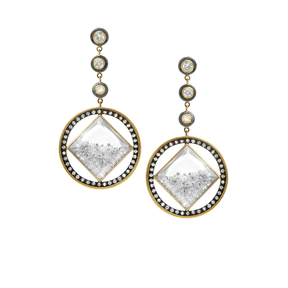 MORITZ GLIK-Diamond and White Sapphire Drop Earrings-GLD/SLVR
