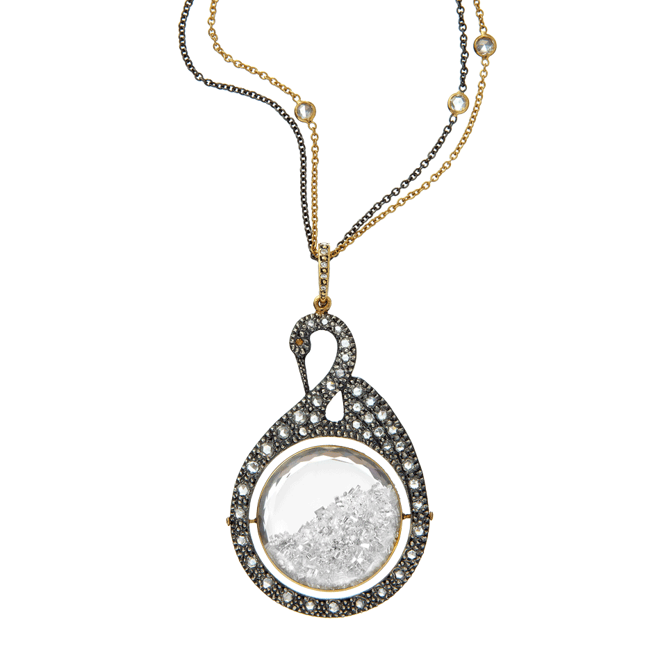 MORITZ GLIK-Diamond Swan Pendant Necklace-SLVR/GLD