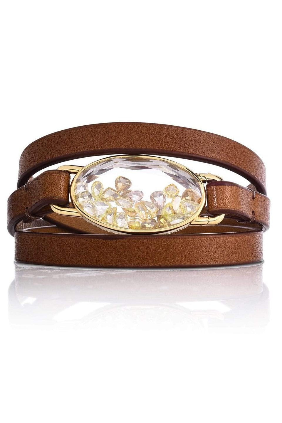 MORITZ GLIK-Leather Wrap Yellow Diamond Shaker Bracelet-YELLOW GOLD