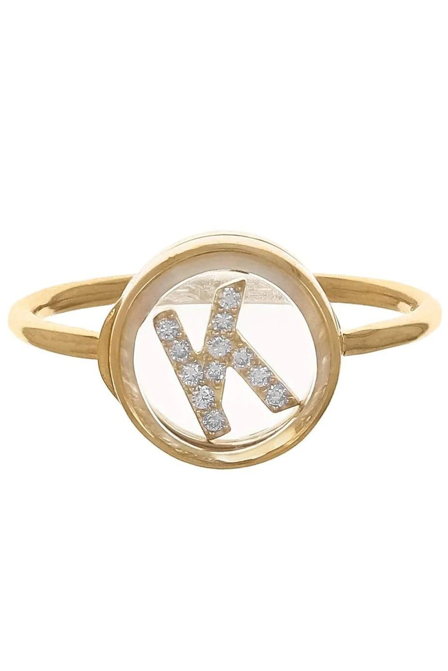MORITZ GLIK-"K" Initial Locket Ring-YELLOW GOLD
