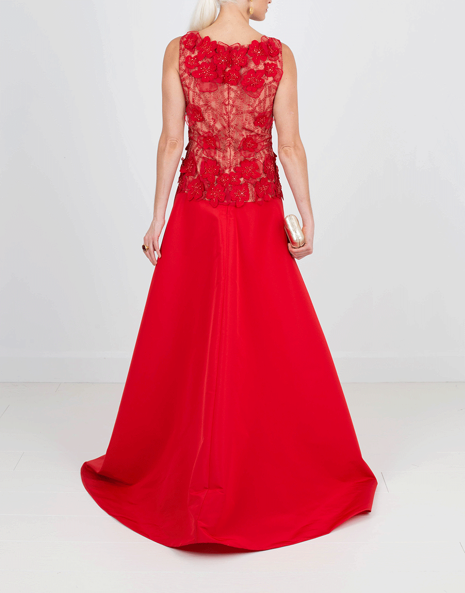 NAEEM KHAN-Beaded Taffeta Gown-RED