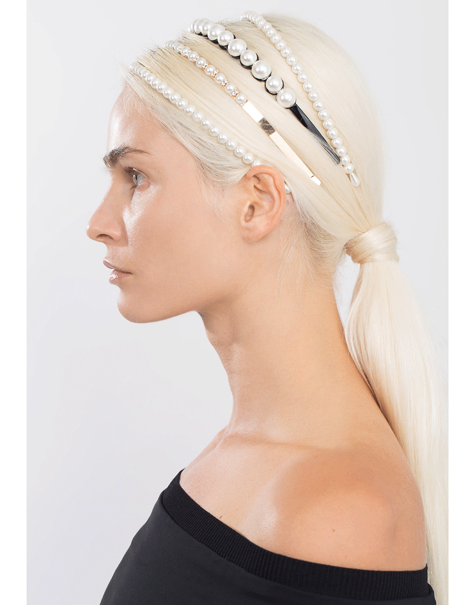 NAHMU-Pearl and Crystal Row Headband Set-CREAM
