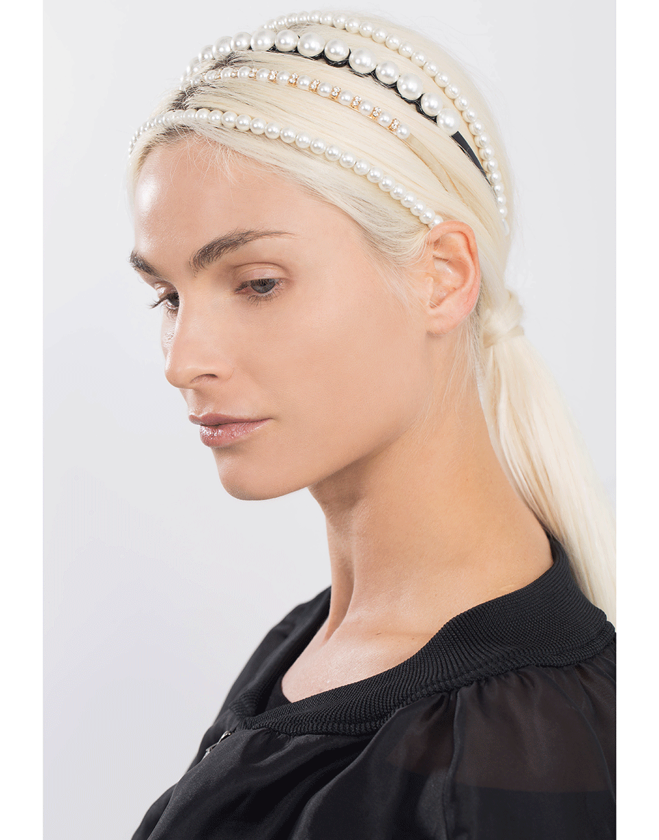 NAHMU-Pearl and Crystal Row Headband Set-CREAM