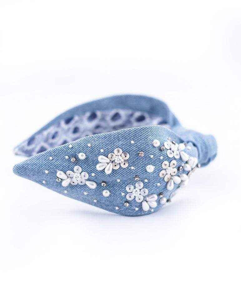 NAMJOSH-Denim Embroidered Headband-WHTPEARL