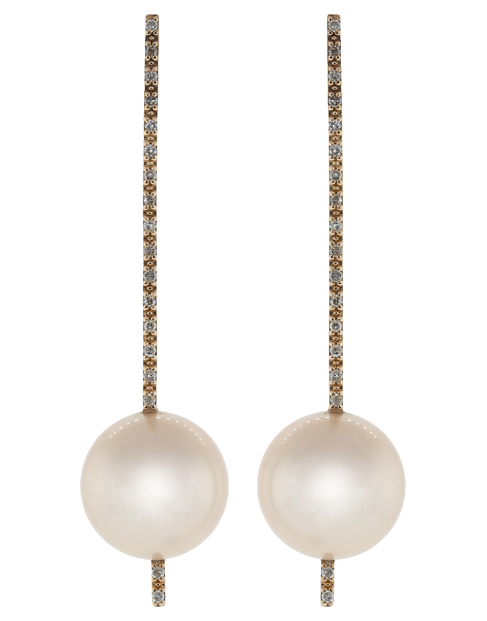 NANCY NEWBERG-Pearl and White Diamond Stick Earrings-ROSE GOLD