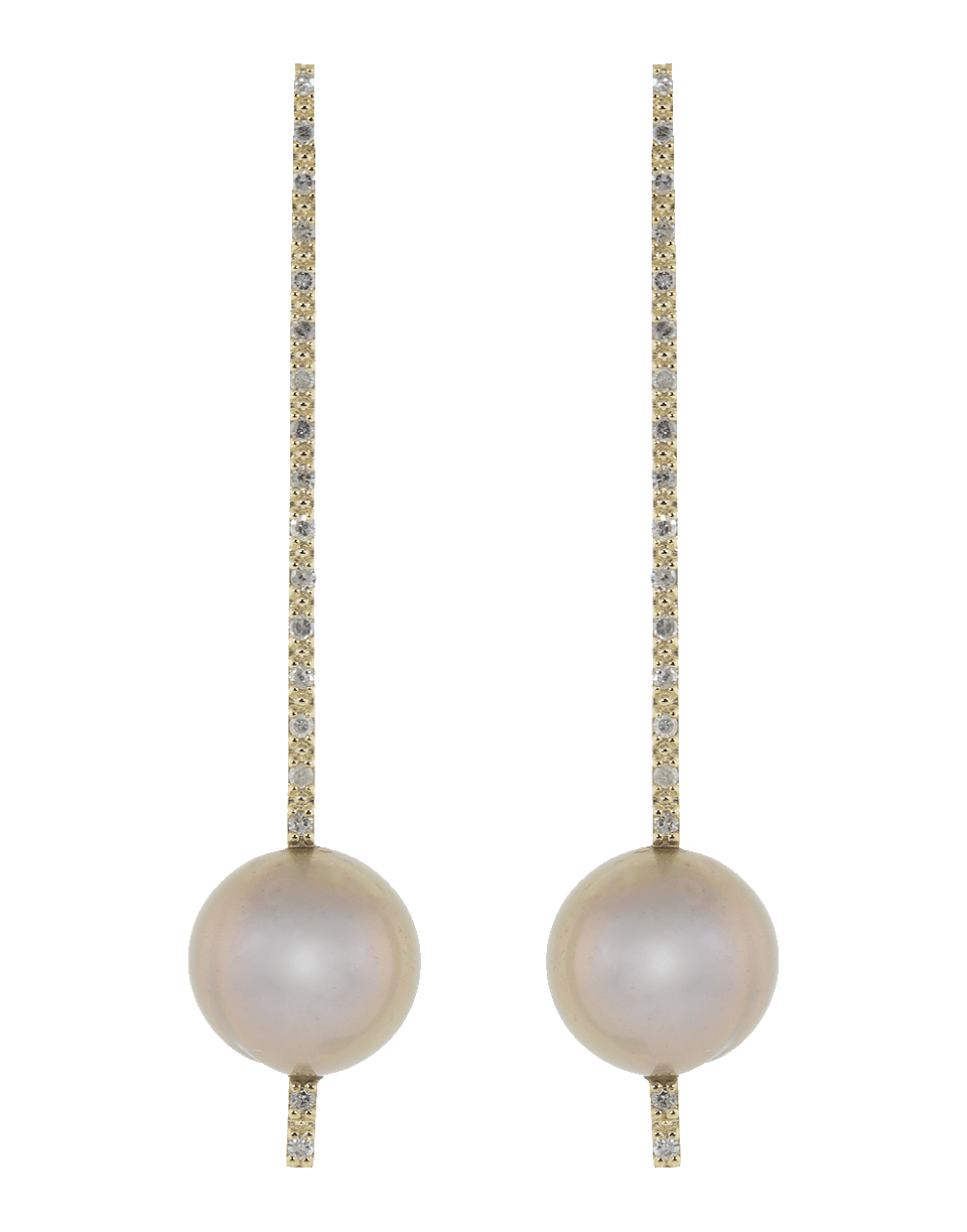 NANCY NEWBERG-Pearl and White Diamond Stick Earrings-ROSE GOLD