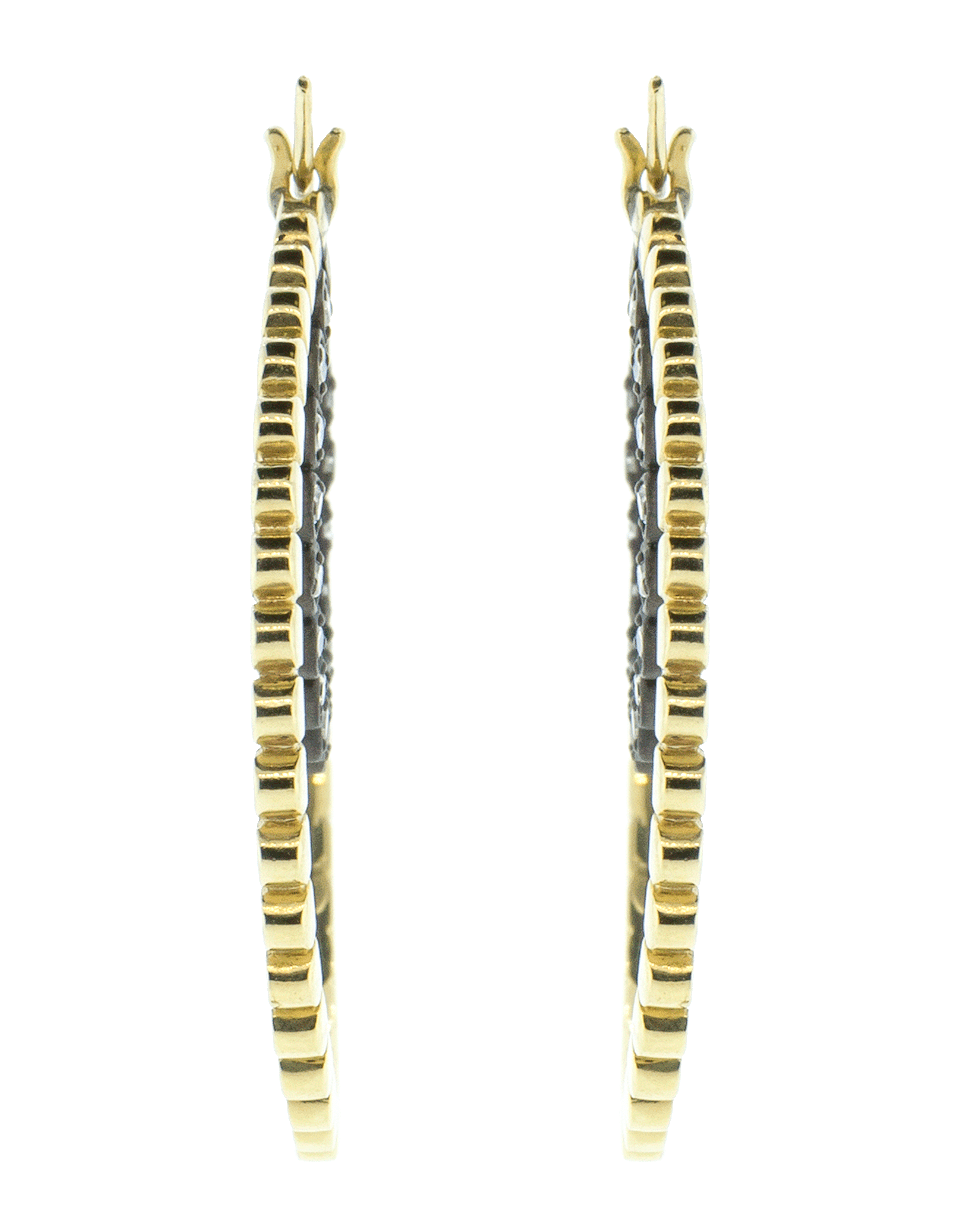 NANCY NEWBERG-Double Daisy Gold And Silver Hoops-YELLOW GOLD