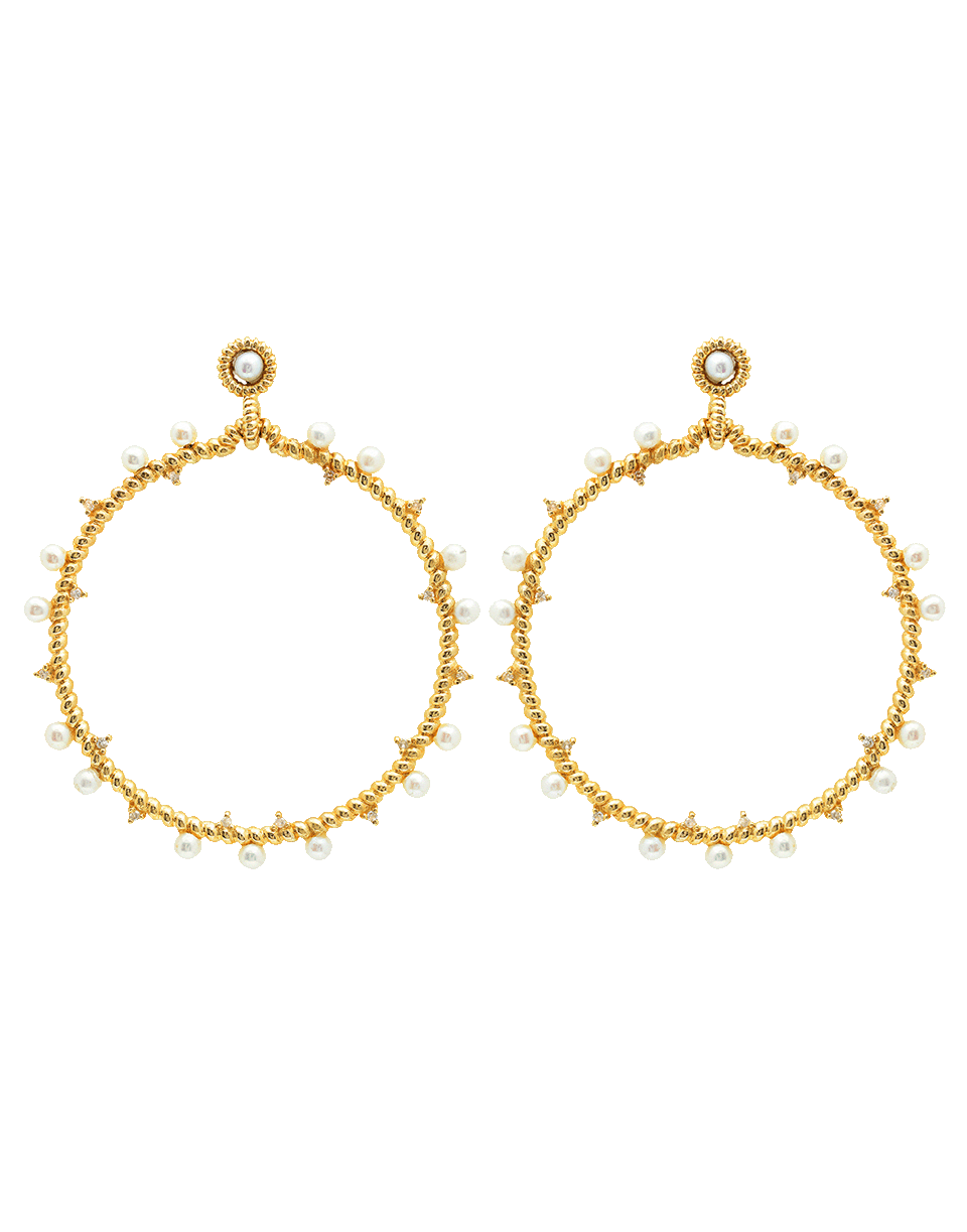 NANCY NEWBERG-Diamond And Pearl Hoop Earrings-YELLOW GOLD