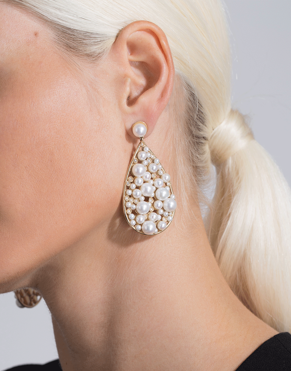 NANCY NEWBERG-Pearl And Diamond Teardrop Earrings-YELLOW GOLD