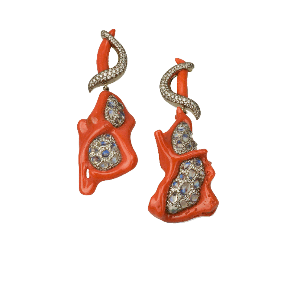 NICHOLAS VARNEY-Moonstone and Coral Drop Earring-WHT GOLD