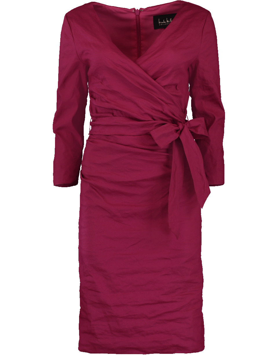 NICOLE MILLER-Solid Cotton Metal Wrap Dress-