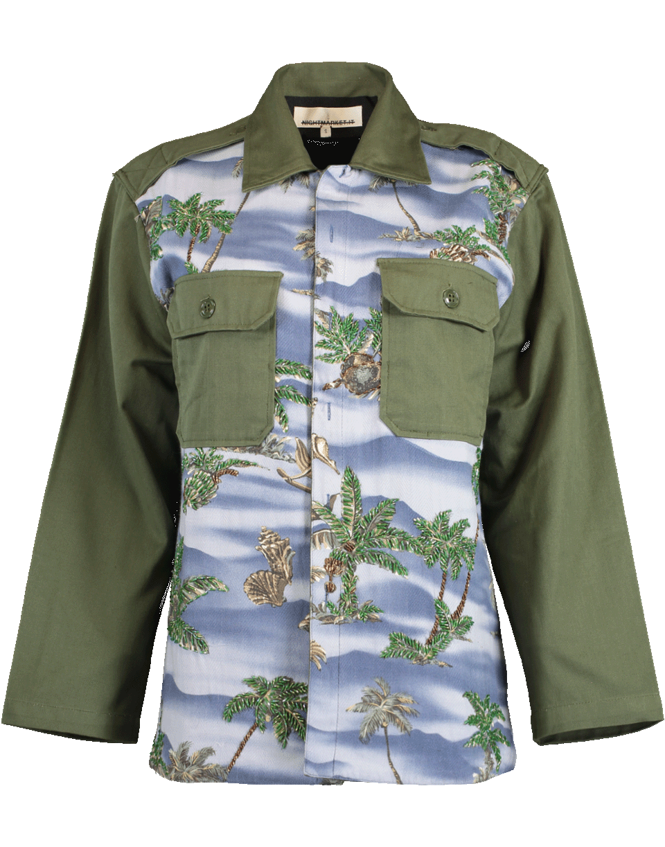 NIGHTMARKET.IT-Hawaiian Print Army Jacket-GRNN/BLU