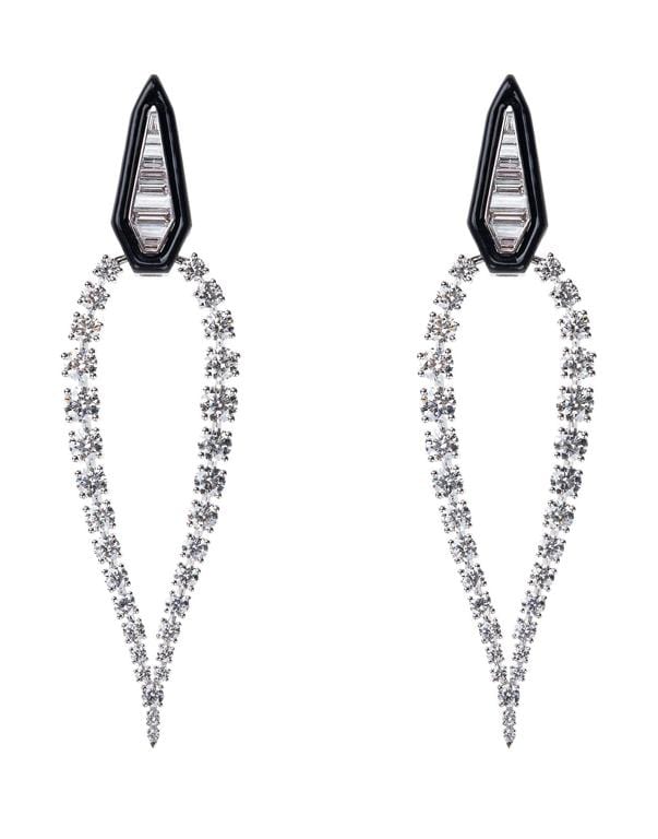 Oui Diamond and Black Enamel Earrings JEWELRYFINE JEWELEARRING NIKOS KOULIS   