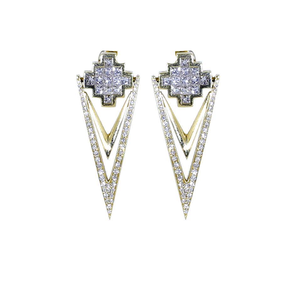 NIKOS KOULIS-Diamond V Earrings-YELLOW GOLD