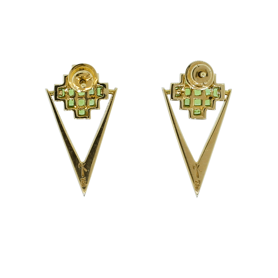 NIKOS KOULIS-Tsavorite And Cognac Diamond V Earrings-YELLOW GOLD