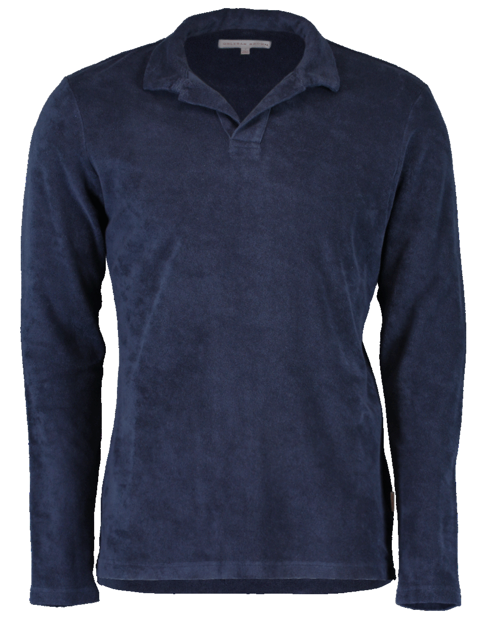ORLEBAR BROWN-Terry Towelling Navy Resort Long Sleeve Polo-