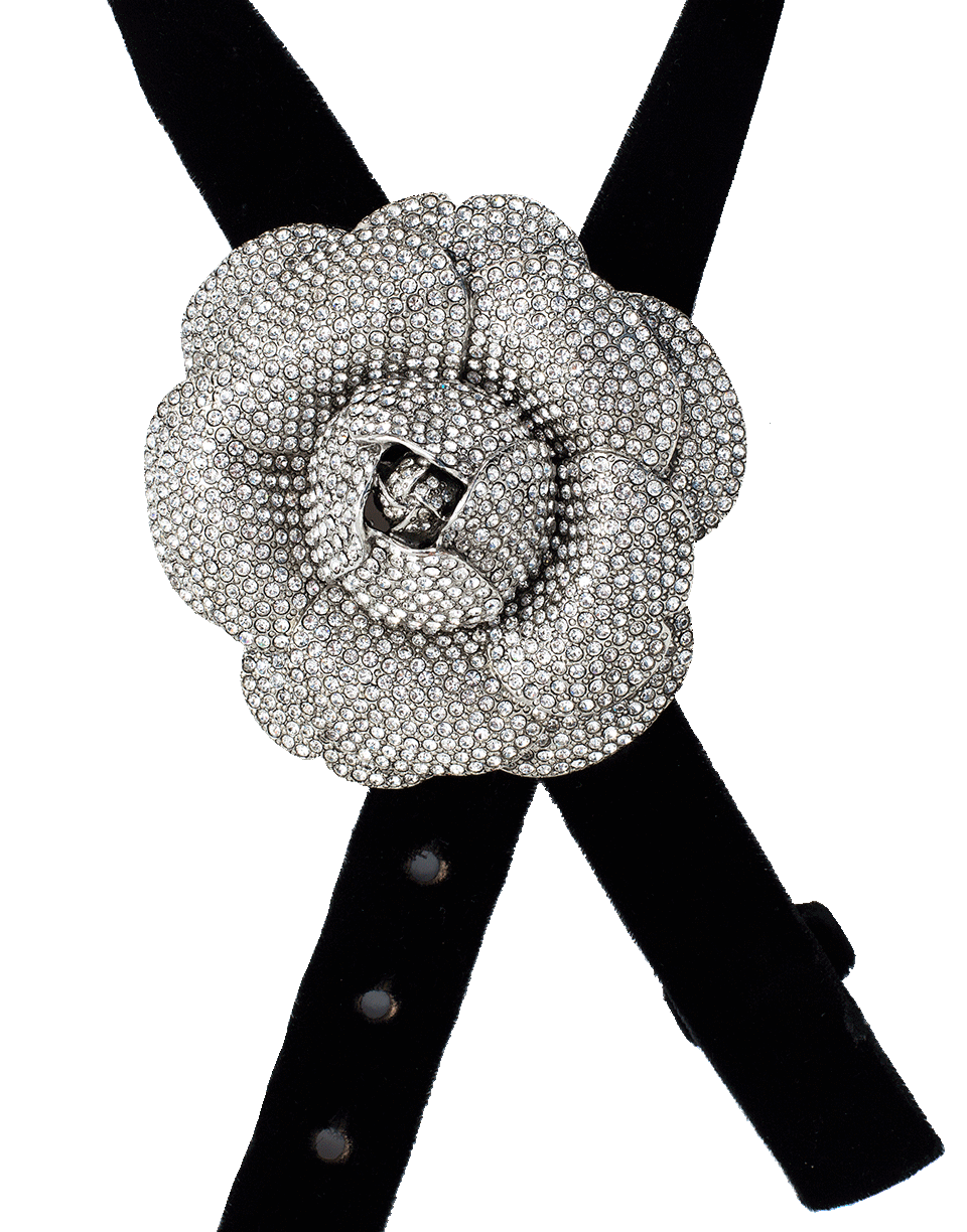 OSCAR DE LA RENTA-Crystal Flower Belt-BLACK