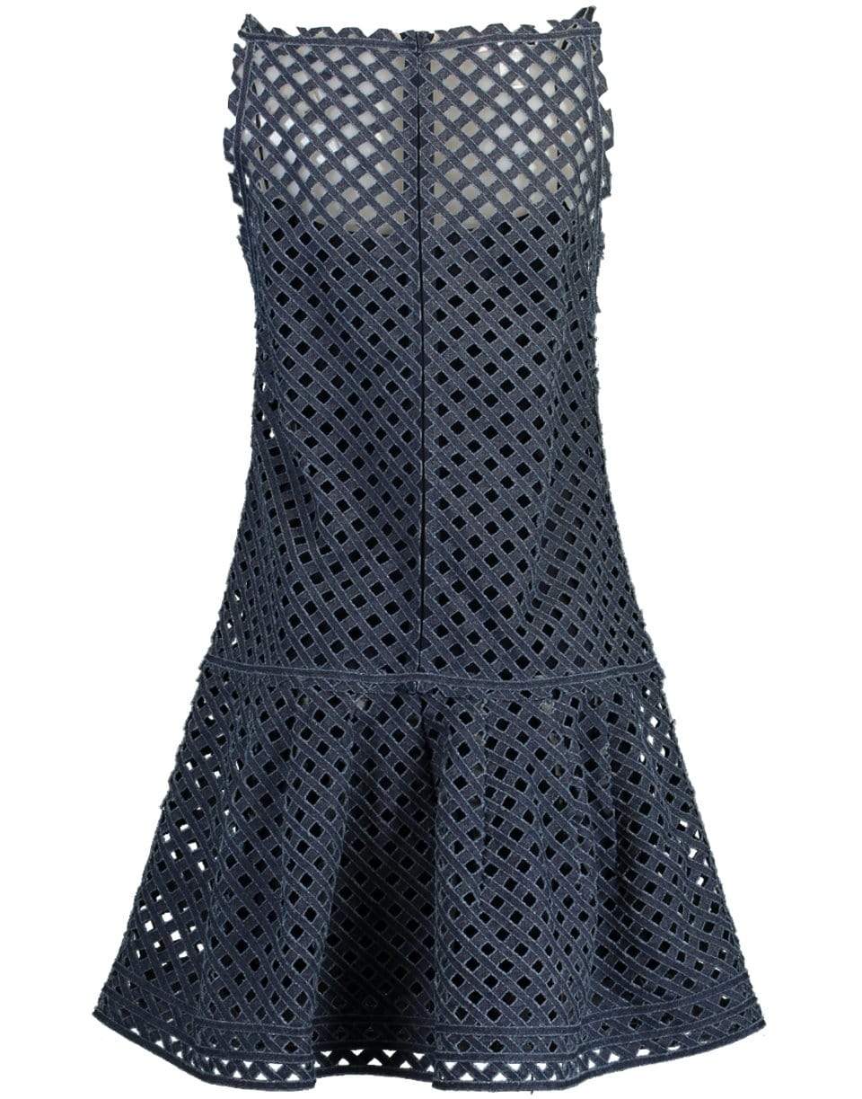 OSCAR DE LA RENTA-Indigo Sleeveless Lasercut Dress-BLUE