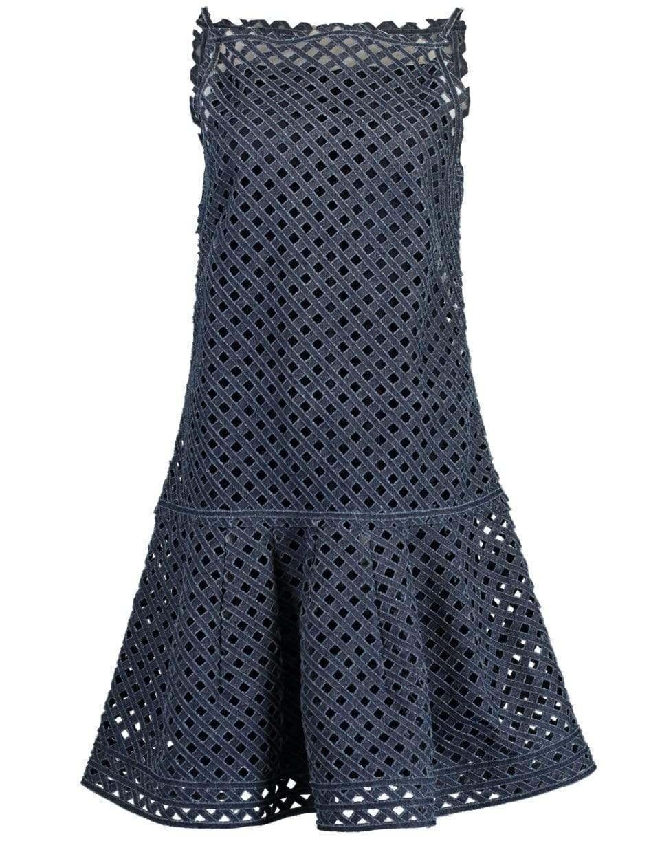 OSCAR DE LA RENTA-Indigo Sleeveless Lasercut Dress-BLUE