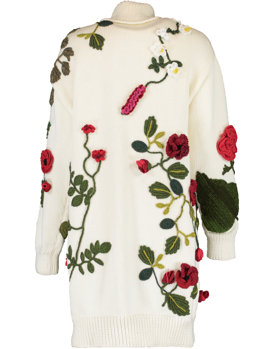 OSCAR DE LA RENTA-Floral Embroidered Knit Coat With Brooch-IVORY