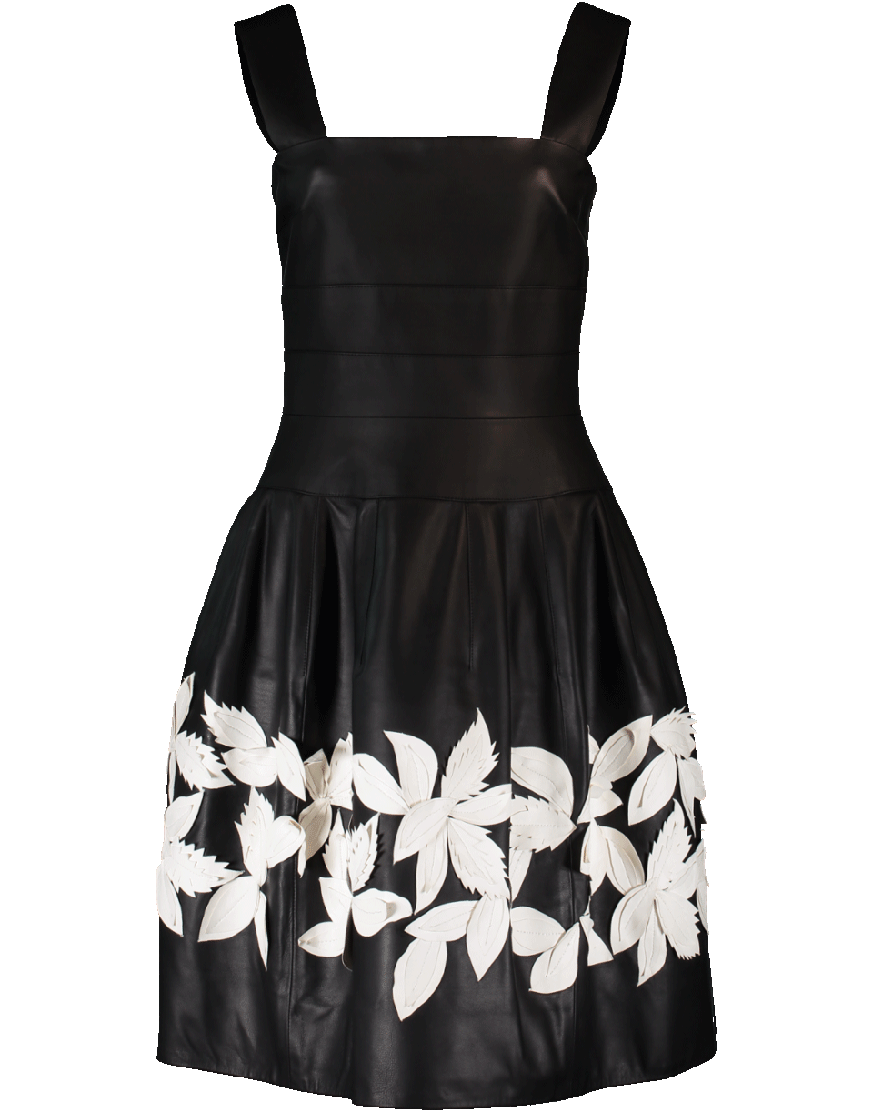 OSCAR DE LA RENTA-Flare Dress With Flowers-BLK/WHT