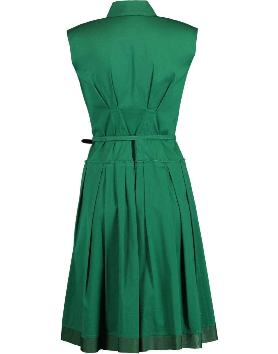 OSCAR DE LA RENTA-Sleeveless Button Front Belted Dress-GREEN