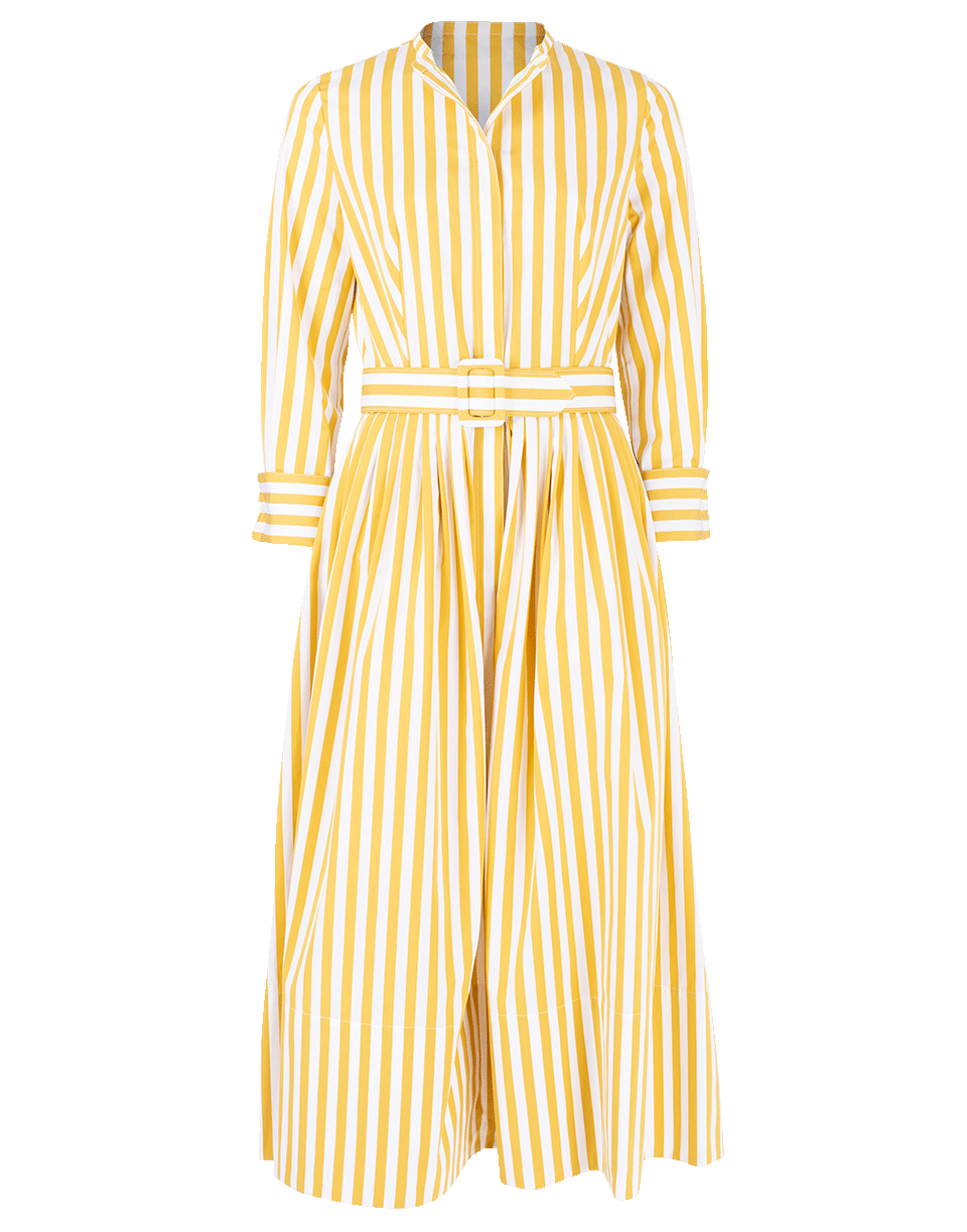 OSCAR DE LA RENTA-Belted Striped Shirt Dress-OCHRE