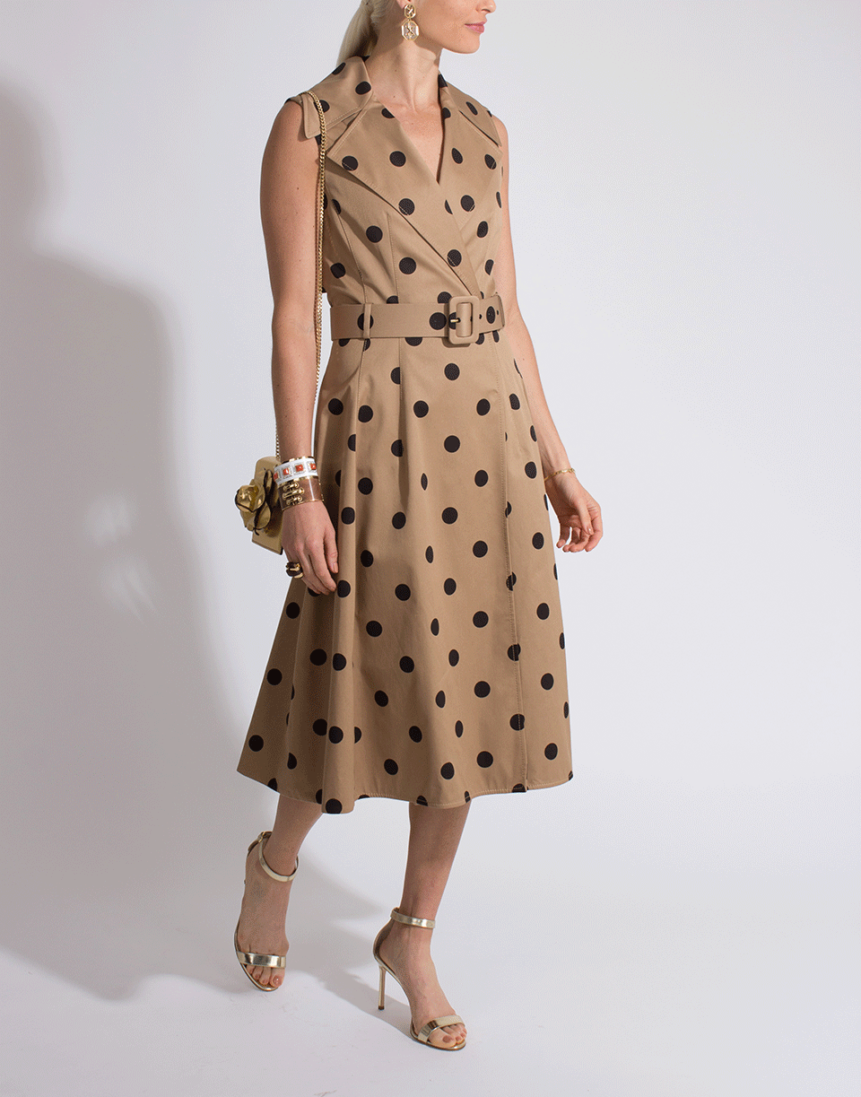 OSCAR DE LA RENTA-Polka Dot Belted Trench Dress-