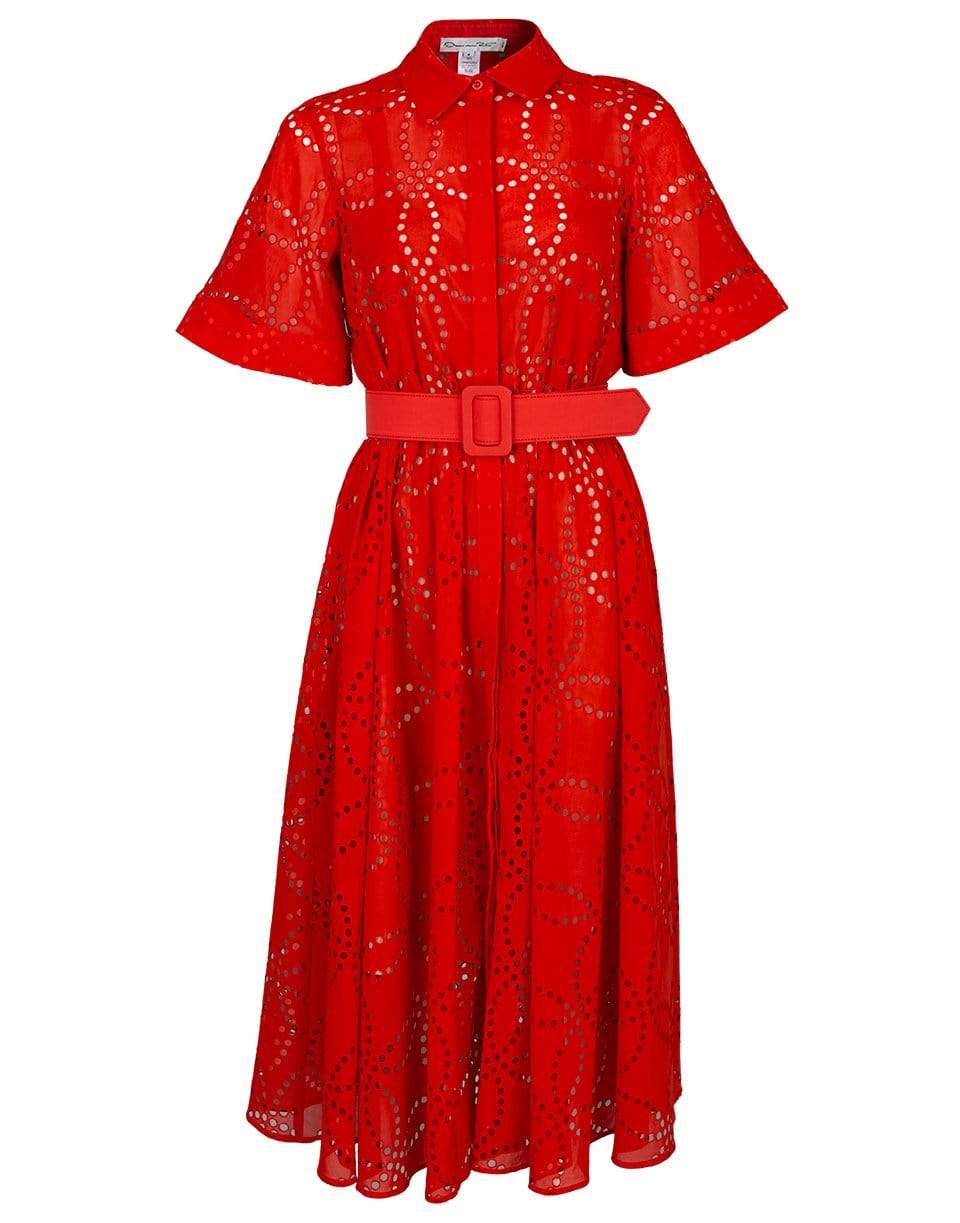 OSCAR DE LA RENTA-Full Skirt Collared Dress-POPPY