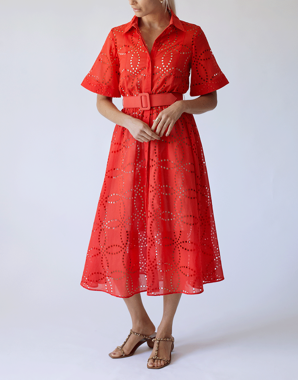 OSCAR DE LA RENTA-Full Skirt Collared Dress-POPPY
