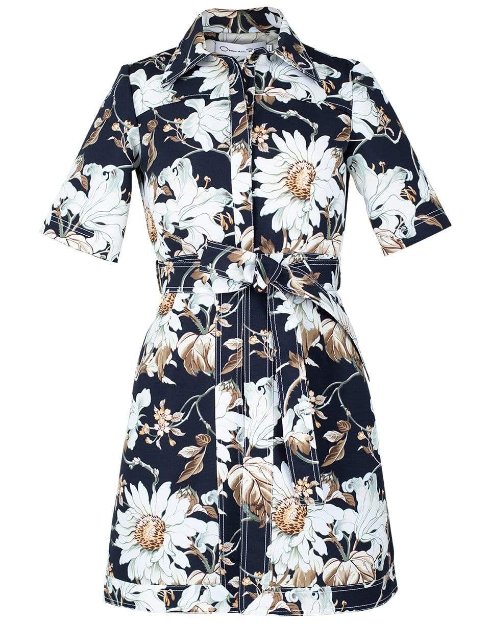 OSCAR DE LA RENTA-Print Sleeveless Collared Dress-