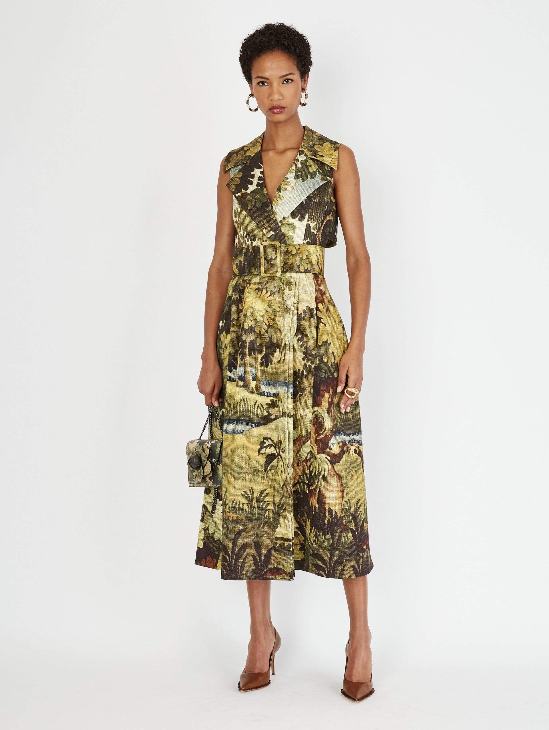 Printed Sleeveless Trench Dress – Marissa Collections