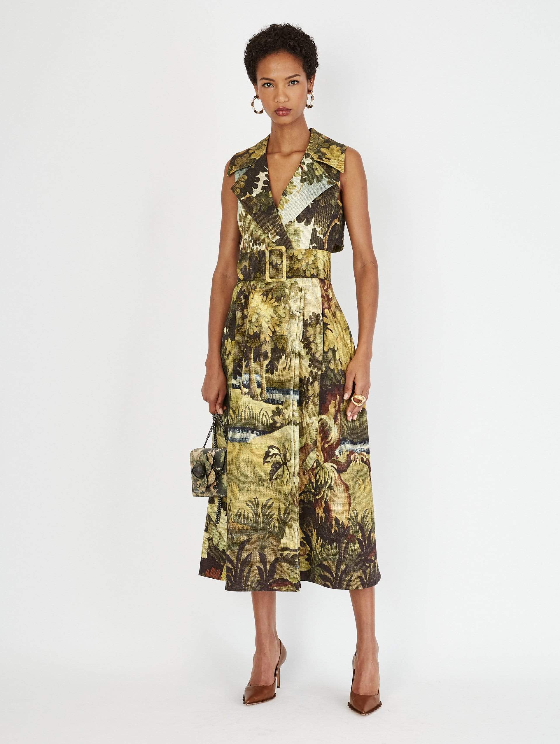 OSCAR DE LA RENTA-Printed Sleeveless Trench Dress-
